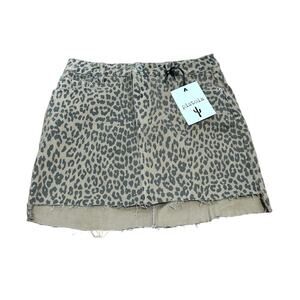 PISTOLA Denim Skirt Womens Small Brown Leopard Print Pockets High Low